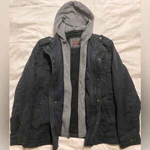Levi’s Sherpa Lined Chore Jacket with Removable Hood, XL, black. Never worn!